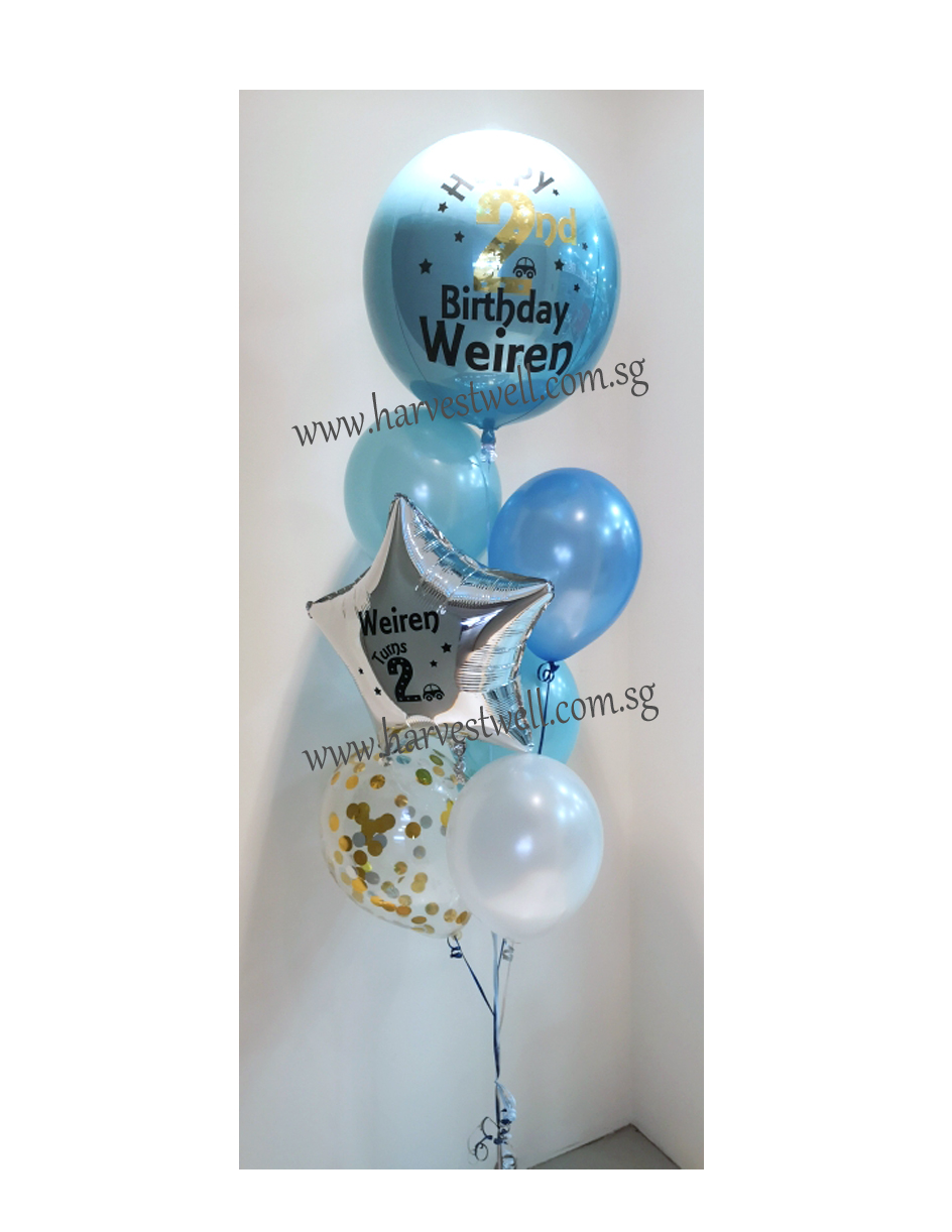 Personalised Baby Blue Theme Balloon Bouquet Singapore